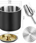3.2 Liter Double Wall Stainless Steel Ice Bucket With Silicone Lid Scoop And Strainer Insulated Ice Bin For Parties And Cocktail Bars