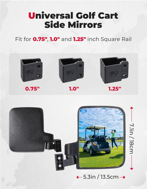 No Drilling Golf Cart Side Mirrors With Folding Design, Universal for 0.75 to 1.25 inch Rails, Black Quick Clamp