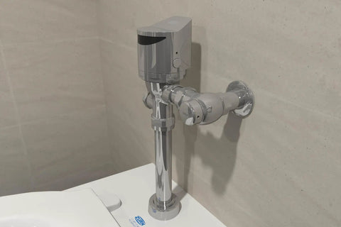 Exposed Sensor Flush Valve For Toilet EZ Gear Driven 1.6 GPF Diaphragm Valve Water Closet Flush System AquaSense Series IP65 Protected Electronics Clog Resistant Built To Last Over 500000 Cycles No Fuss Low Maintenance, chrome wall-mounted sensor valve
