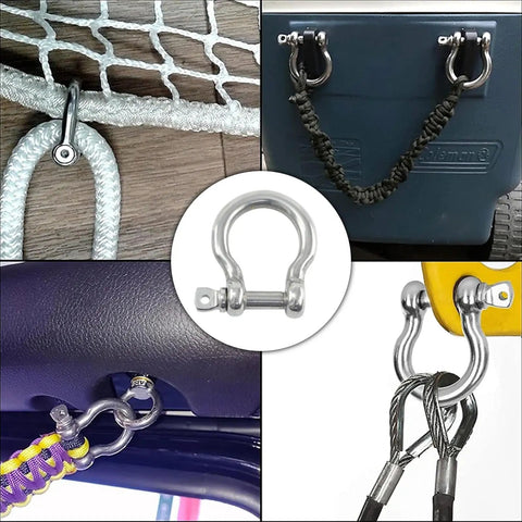 4 Pack 304 Stainless Steel Bow Shackle With Screw Pin Tough As Nails Heavy Duty D Ring Anchor Quick Secure Rigging For Marine Decking And Outdoor Construction Chain Links used in various applications.