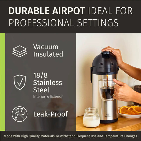 Insulated Stainless Steel Airpot Carafe With Pump 102oz 3L For Parties Party Ready, durable, leak-proof design with easy pour.