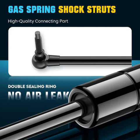 Close-up of gas spring shock struts with double sealing rings for Pair Of Rear Hatch Lift Supports Gas Struts For 2001 2007 Town And Country, 2001 2003 Voyager, 2001 2007 Grand Caravan Interchange 4535 With 25.85 Inch Extended And 18.75 Inch Compressed Length