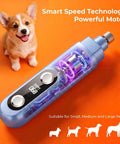Smooth Sail Five Speed Dog Nail Grinder With Bright Led And Dust Bucket For Zero Drama Furbaby Paw Care Usb Powered Whisper Quiet Electric Grooming Tool For Pups And House Cats Blue next to a happy corgi puppy.