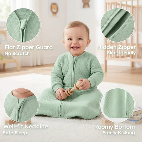 Baby Sleep Sack For Infants 6 To 12 Months 1 Tog Long Sleeve Wearable Blanket Organic Cotton With 2 Way Zipper GOTS Certified