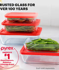 Big 11 Cup Glass Food Storage Container With Snug BPA Free Lid, rectangular, filled with green beans, on a kitchen counter