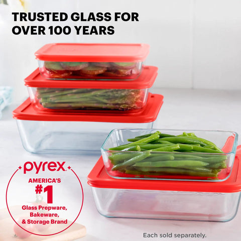 Big 11 Cup Glass Food Storage Container With Snug BPA Free Lid, rectangular, filled with green beans, on a kitchen counter