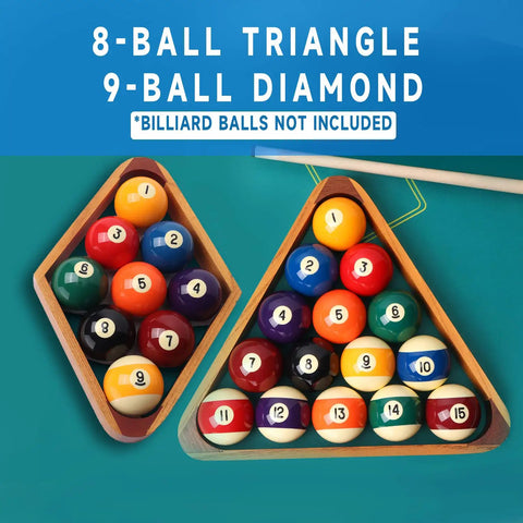 Two Tone Solid Wood Pool Ball Rack Triangle Or Diamond For 2 1/4 Inch Balls, Heavy Duty Billiard Rack With Reinforced Edges