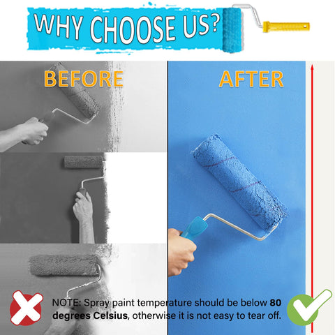 Before and after image showing Blue Painter's Tape For Walls And Crafts Premium Masking Tape No Residue Easy Removal 88 Yards Total Pack Includes 4 Rolls 0.94 Inch Wide Ideal For Painting Decorating Labeling Drafting And DIY Arts application on wall with paint roller.