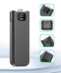 Juiced Up Battery Handle With Digital Display For DJI Osmo Pocket 4 And Pocket 3; shows 5000mAh capacity and USB-C port details.