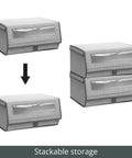 Stackable Large Fabric Closet Shoe Storage Box With Clear Window 8 Pack Gray Herringbone Lido Collection Durable Foldable Shoe Bin