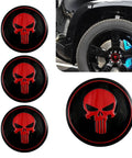 Four Pack Car Wheel Center Hub Caps With Metallic Skull Badge, 2.24 inch, universal fit for trucks and SUVs, durable rustproof cover.