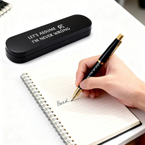 Funny Engineer Gifts For Men And Women Engraved Gel Pen Gift Set with metal pen and humorous case on notepad