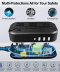 2300W Travel Voltage Converter With 220V To 110V Step Down 3 USB Ports 1 Type C And 3 AC Outlets Universal Worldwide Power Adapter showing circuit protection features