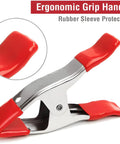 Heavy Duty 6 Inch Spring Clamps Set With 2.5 Inch Jaw Opening Rubber Coated Handles And Tips Metal Clamps Ergonomic Grip Detail