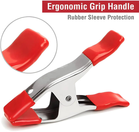 Heavy Duty 6 Inch Spring Clamps Set With 2.5 Inch Jaw Opening Rubber Coated Handles And Tips Metal Clamps Ergonomic Grip Detail