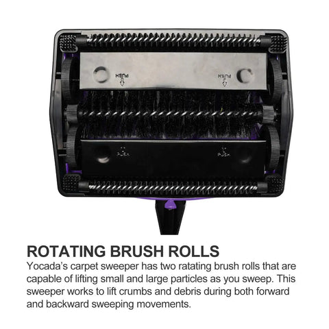Lightweight Manual Carpet Sweeper And Rug Cleaner Cruises Across Carpets Without Breakin A Sweat Picks Up Pet Hair And Dust Like A Charm For Quick Daily Cleanup Sessions showing dual rotating brush rolls.