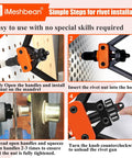 Big 16 Inch Hand Rivet Nut Tool With Heavy Duty Setter Kit Featuring Easy Swap Nose Pieces, 11 Metric And Sae Mandrels Plus 110 Rivnuts For Pro Auto Shop Fixups And Tricky Spot Jobs, steps guide