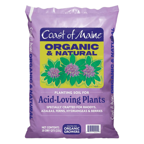 Front view of Coast of Maine Organic Planting Soil For Acid Loving Plants in a 20 quart bag, designed for azaleas and berries.