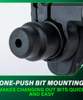 Close-up of 36V Cordless SDS Plus Rotary Hammer D Handle Tool Body Only with quick bit mounting feature