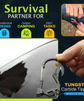 Person using Emergency Car Tool 7 In 1 Fire Escape Tool with Window Breaker on car window