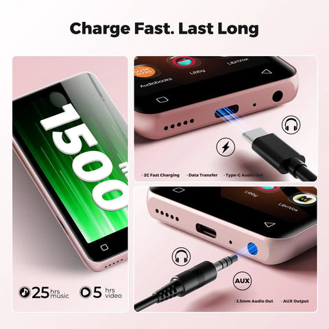 Kids Bluetooth MP3 Player With WiFi And 4.0 Inch Touch Screen Android Music Player With fast charging USB Type-C and AUX port
