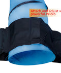 Saddlebag Style Sandbag for Dog Agility Tunnel, Heavy Duty PVC Weather Resistant, attached to blue tunnel with Velcro