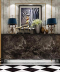 Dark Marble Countertop Contact Paper Peel And Stick Waterproof Vinyl Film in elegant interior setup on console table.