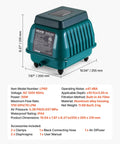 Beast Linear Air Pump 1110 GPH for Ponds, Wastewater, Hydroponics, with diagrams and specifications displayed
