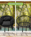 Cozy Cushion Hanging Hammock Chair With Extra Support for indoor and outdoor use, showing removable cushion and macrame design.