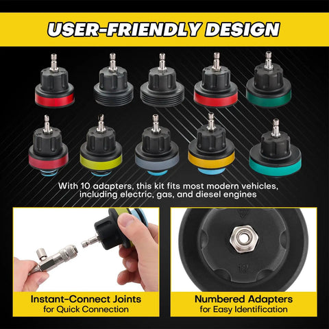 Acymner 18 Piece Radiator Pressure Tester Kit With Self Locking Quick Coupler For Coolant Leak Diagnosis And Heater Core Inspection Easy Install Adapter Tools For Car Troubleshooting And Maintenance