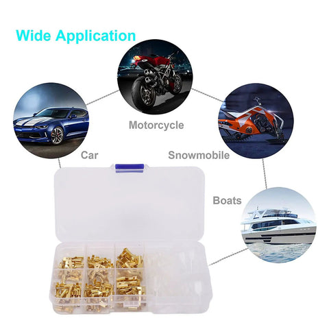 Kick Your Electrical Gear Into High Gear With This 135Pc Cold Pressed Spade Terminals Kit Featuring Durable Brass Male And Female Connectors In 2.8 4.8 And 6.3mm Sizes For Rock Solid Wiring On Cars Machinery And Heavy Duty Power Projects That Never. Brass spade terminal kit in storage box for car, motorcycle and boat wiring