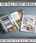 Open Architectural Digest showing modern design issue and The Wall Street Journal mention on AquaTeak's feature image.
