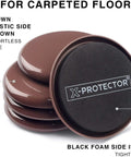 Stack of 3.5 inch heavy duty furniture sliders with brown plastic side and black foam grip for carpeted floor protection.