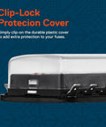 Clip-lock protection cover for Rock Solid 100 Amp 10 Way Atc Ato Blade Fuse Block, durable plastic for fuse safety.