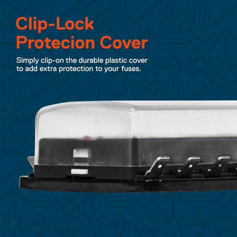 Clip-lock protection cover for Rock Solid 100 Amp 10 Way Atc Ato Blade Fuse Block, durable plastic for fuse safety.