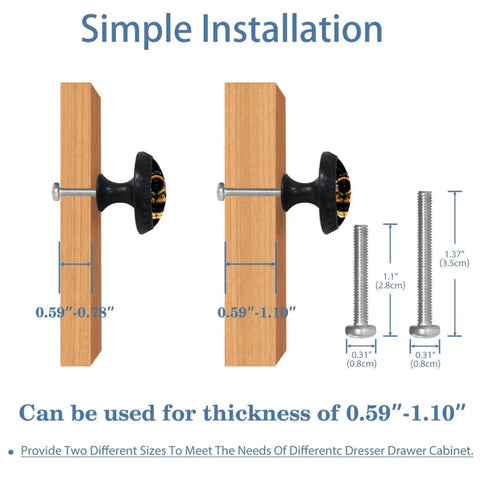 4 Pack Matte Black Bee Cabinet Knobs With Screws installation and size guide.