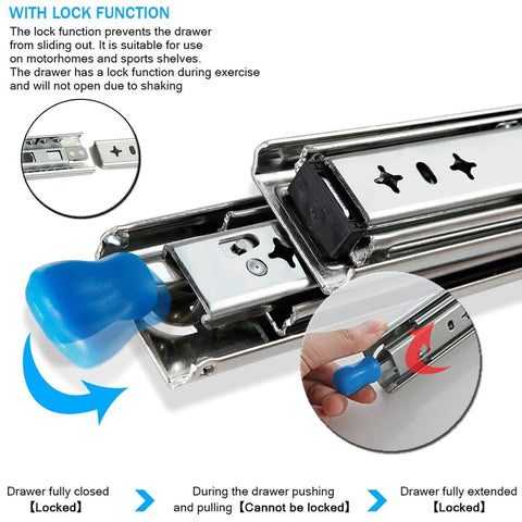 Heavy Duty Ball Bearing Drawer Slide Repair Kit With 3-Fold Full Extension And Lockable Cabinet Drawer Runners 950mm showing lock function