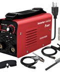 132A 110V Arc Welder With IGBT Inverter Hot Start Arc Force Anti Stick Portable Mini Welder shown with accessories