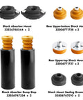 Rear Shock Mount Bump Stop Dust Boot Set For BMW E82 E87 E88 E90 E92 with mounts, bump stops, and sealing grommets displayed