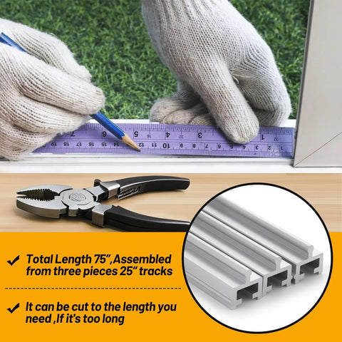 Measuring Anodized Aluminum Sliding Screen Door Track 75 Inch Bottom Track Replacement For Patio Doors with ruler and pliers