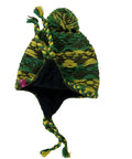 Cozy Winter Wool Knit Beanie With Fleece Lined Earflaps For Cold Weather Ski And Mountaineering, green and yellow pattern