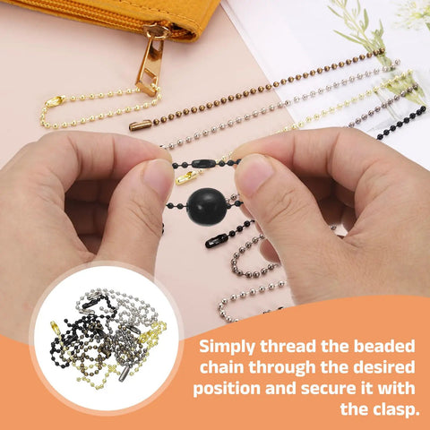 Gold Tone Ball Bead Chain Bulk 3.9 Inch Links For Jewelry Making And Keychains, 120 Pcs Metal Dog Tag Beaded Extension Chains used on a zipper clasp