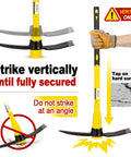 Instruction on using Heavy Duty Forged Steel Pick Axe With Shock Absorbing Fiberglass Handle 36 Inch Length for vertical strike