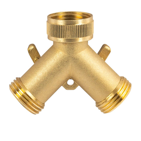 Solid Brass Garden Hose Splitter 2 Way Y Valve With Ergonomic Handles For Easy Grip, Perfect For Arthritis, Includes 2 Rubber Washers And Durable Brass Construction, brass hose connector