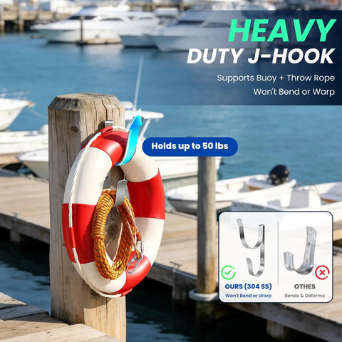 Rock-Solid 304 Stainless Steel Life Buoy Holder Mount For Life Ring And Rope on dock post with life ring attached