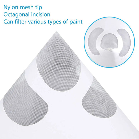 Close-up of nylon mesh tip on 100 Pack Cone Paint Strainers With 190 Micron Filter Tips And Silicone Funnel For Automotive Sprayers And Home Use