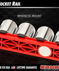 Must Have Twist Lock Magnetic Tool System Organizer Holds Up To 126 Tools With Magnetic Clips, red socket rail close-up