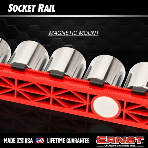 Must Have Twist Lock Magnetic Tool System Organizer Holds Up To 126 Tools With Magnetic Clips, red socket rail close-up