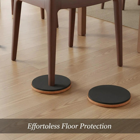 One Round PE Plastic Furniture Sliding Pads Set for Hard Floors under chair leg on wooden floor