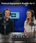 Two Person Podcast Gear Bundle With Dual XLR Condenser Mics USB Audio Interface 48V Phantom Power Built In Recorder